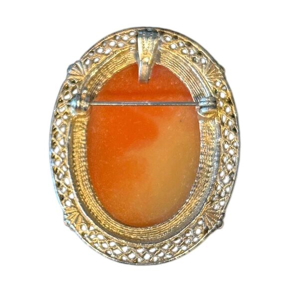 Vintage Oval Cameo Woman with Ponytail and Gold Metal Trim Brooch or Pendant - Picture 5 of 5